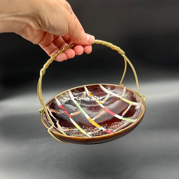 Vintage Bowl Metal Caddy Western Germany Mid Century Modern Decorative Serving - Picture 8 of 10